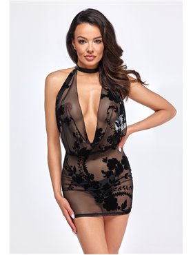 Сукня Noir Handmade F313 Mythos, XXL, black, прозора, міні, відкрита спина, декор зі стразів