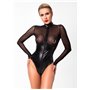 Боді Noir Handmade F321 Edge, 3XL, низ під латекс, верх сітка, блискавка на все тіло, декор кільця