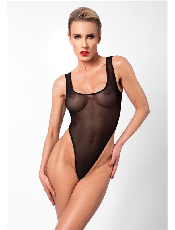 Боді Noir Handmade F322 Paparazzi, XXL, прозоре, низ стрінги, високі вирізи
