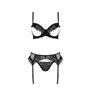 Комплект Passion KERRIA SET WITH OPEN BRA black, L/XL, бюстгальтер з відкритою чашкою, стрінги, пояс для панчіх