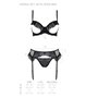 Комплект Passion KERRIA SET WITH OPEN BRA black, L/XL, бюстгальтер з відкритою чашкою, стрінги, пояс для панчіх