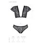 Комплект Passion LEAFA BIKINI black S/M, бюстгальтер-топ з рукавчиками, стрінги-шортики з вирізом