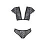 Комплект Passion LEAFA BIKINI black, XXL/XXXL, бюстгальтер-топ з рукавчиками, стрінги-шортики з вирізом