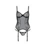 Корсет Passion LEAFA CORSET black, XXL/XXXL, м'які чашки, затискачі для панчіх, стрінги в комплекті