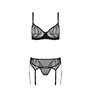 Комплект Passion LEAFA SET black, L/XL, мереживо+сітка, бюстгальтер на кісточках, стрінги, пояс для панчіх