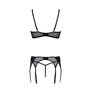 Комплект Passion LEAFA SET black, XXL/XXXL, мереживо+сітка, бюстгальтер на кісточках, стрінги, пояс для панчіх