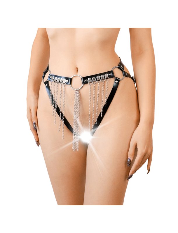 Сексуальні гартери-трусики Art of Sex - Xena з ланцюгами, L-2XL, колір чорний SO9998 Art of Sex (Україна) фото - Luxbikini
