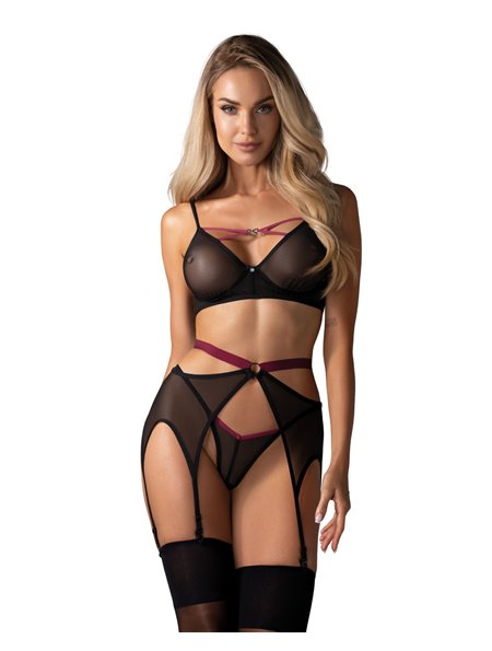 Комплект Obsessive Novenes 3-pcs set, XL/2XL, прозорий ліф на кісточках, стрінги, пояс SX0618 Obsessive (Польща) фото - Luxbi...