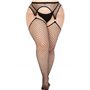 Панчохи Leg Avenue Stokings with O-ring Attached Garter Belt, 1X/2X, чорні, у сітку, імітація пояса SX1062 Leg Avenue (США) ф...