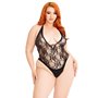 Тедді Leg Avenue Floral lace deep-V teddy, 1X/2X, чорне, мереживне, відкрита спина, високі трусики