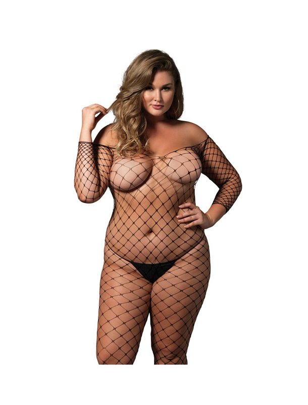 Бодістокінг Leg Avenue Off the shoulder bodystocking Black Queen Size SX1085 Leg Avenue (США) фото - Luxbikini
