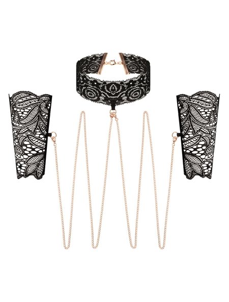 Мереживні наручники та комір Rosy Gold - Lace Cuffs and Collar - Black