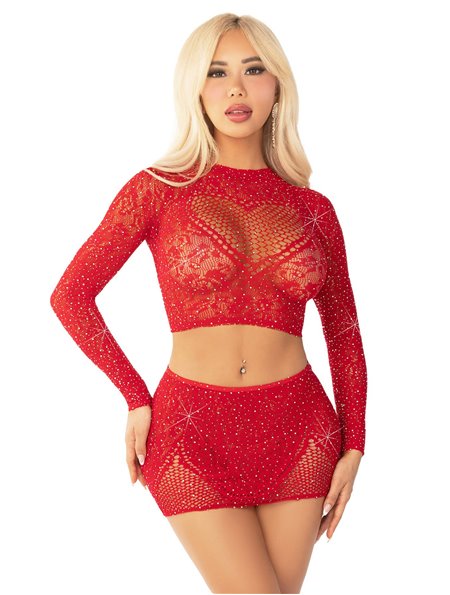 Комплект Leg Avenue Rhinestone Crop Top and Mini Skirt One Size, Red