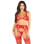 Комплект Leg Avenue Bra Top, String and Garter Belt Stockings One Size, Red
