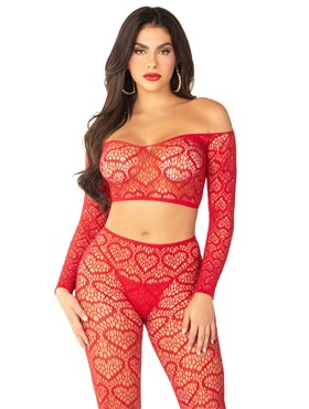 Комплект Leg Avenue Off The Shoulder Top and Footless Tights One Size, Red