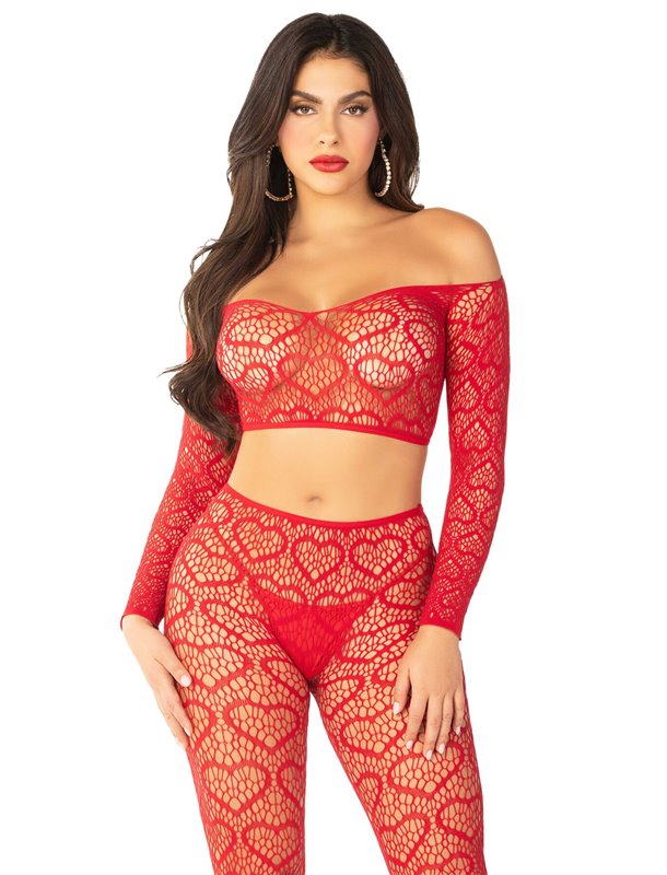 Комплект Leg Avenue Off The Shoulder Top and Footless Tights One Size, Red