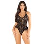 Боді Leg Avenue Lace Floral Lace Halter Teddy with Flutter Accent One Size, Black