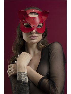 Маска кішечки Feral Feelings - Catwoman Mask, натуральна шкіра, червона