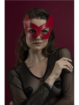 Маска кішечки Feral Feelings - Kitten Mask, натуральна шкіра, червона