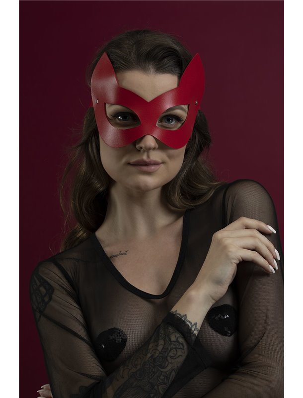 Маска кішечки Feral Feelings - Kitten Mask, натуральна шкіра, червона