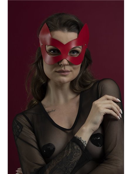 Маска кішечки Feral Feelings - Kitten Mask, натуральна шкіра, червона
