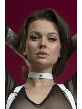 Чокер з кільцем для повідця Feral Feelings - Choker білий, натуральна шкіра