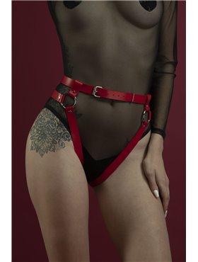 Гартери Feral Feelings - Belt Briefs, трусики, натуральна шкіра, колір червоний