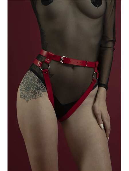 Гартери Feral Feelings - Belt Briefs, трусики, натуральна шкіра, колір червоний