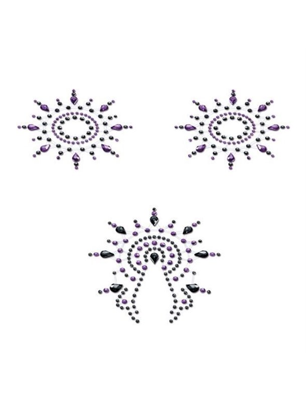 Пестіс з кристалів Petits Joujoux Gloria set of 3 - Black/Purple, прикраса на груди та вульву