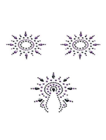 Пестіс з кристалів Petits Joujoux Gloria set of 3 - Black/Purple, прикраса на груди та вульву