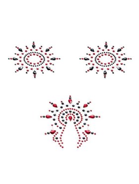 Пестіс з кристалів Petits Joujoux Gloria set of 3 - Black/Red, прикраса на груди та вульву
