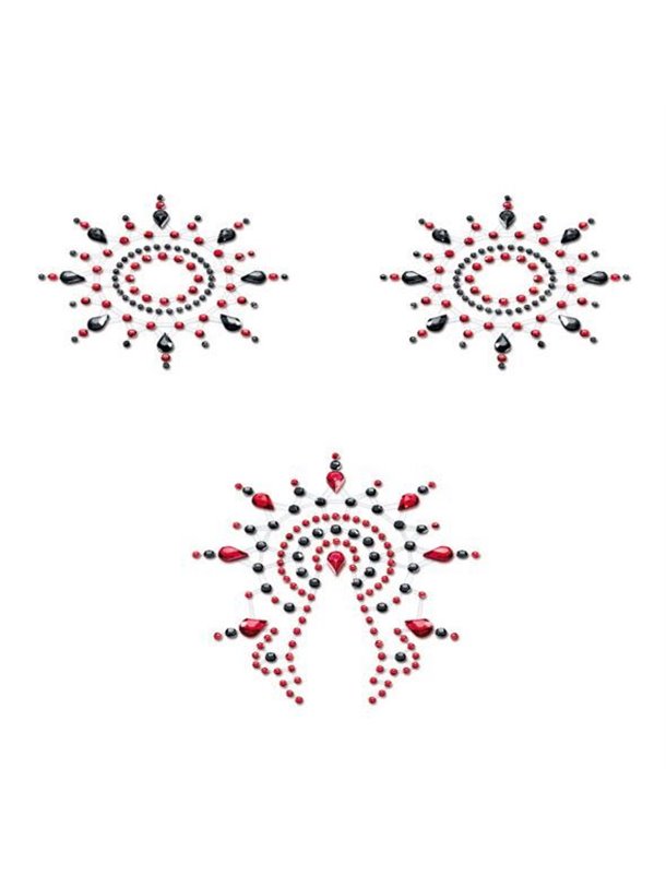 Пестіс з кристалів Petits Joujoux Gloria set of 3 - Black/Red, прикраса на груди та вульву