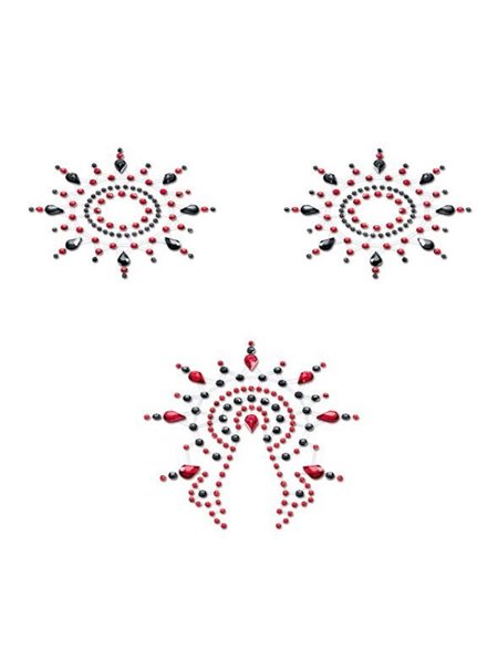 Пестіс з кристалів Petits Joujoux Gloria set of 3 - Black/Red, прикраса на груди та вульву