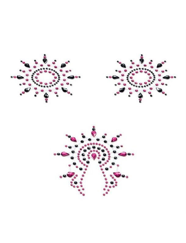 Пестіс з кристалів Petits Joujoux Gloria set of 3 - Black/Pink, прикраса на груди та вульву