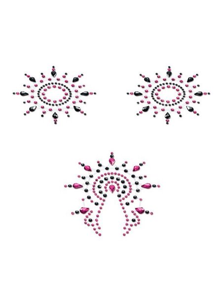 Пестіс з кристалів Petits Joujoux Gloria set of 3 - Black/Pink, прикраса на груди та вульву
