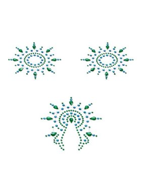Пестіс з кристалів Petits Joujoux Gloria set of 3 - Green/Blue, прикраса на груди та вульву