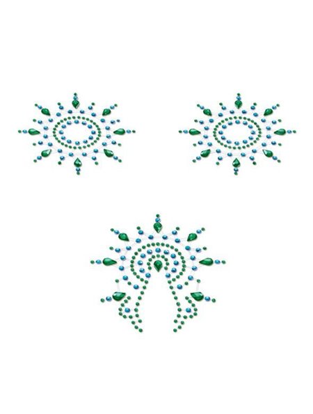 Пестіс з кристалів Petits Joujoux Gloria set of 3 - Green/Blue, прикраса на груди та вульву