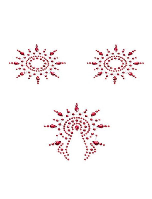 Пестіс з кристалів Petits Joujoux Gloria set of 3 - Red, прикраса на груди та вульву