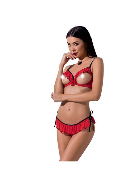 Комплект білизни Passion Exclusive CHERRY SET OpenBra L/XL, red, відкритий ліф, трусики-спідничка