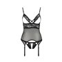 Корсет з відкритими грудьми Passion DIABOLINA CORSET L/XL, black, пажі, трусики, напівпрозорий