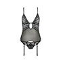 Корсет з декольте Passion ERZA CORSET XXL/XXXL, black, пажі, трусики, напівпрозорий