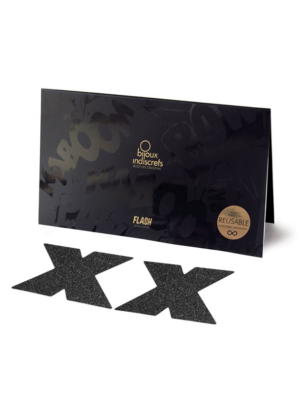 Пестіс стікіні Bijoux Indiscrets Flash Cross Black, наліпки на соски