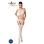 Бодістокінг Passion BS047 white, комбінезон, імітація топа, панчіх і пояса