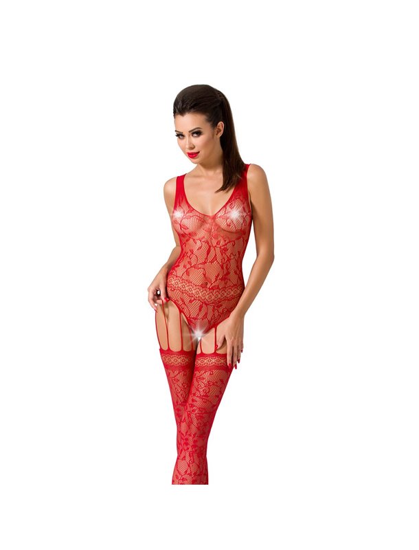 Бодістокінг Passion BS051 red, комбінезон, імітація панчіх і боді