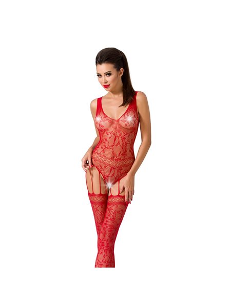 Бодістокінг Passion BS051 red, комбінезон, імітація панчіх і боді