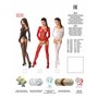 Бодістокінг Passion BS055 red, комбінезон, імітація панчіх і пояса, довгий рукав, закрите плече