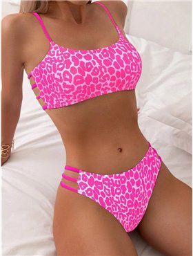 Роздільний купальник із леопардовим принтом - леопард/рожевий KUP-PINK-LEO-COL  фото - Luxbikini