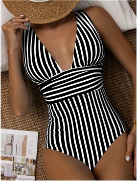 Суцільний купальник у смужку - чорно/білий KUP-CIL-STRIP-BLACK  фото - Luxbikini