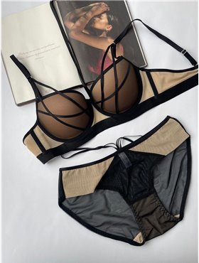 Комплект нижньої білизни Lux Ajour 035 Чорно-бежевий 035 чорно-бежевий  фото - Luxbikini