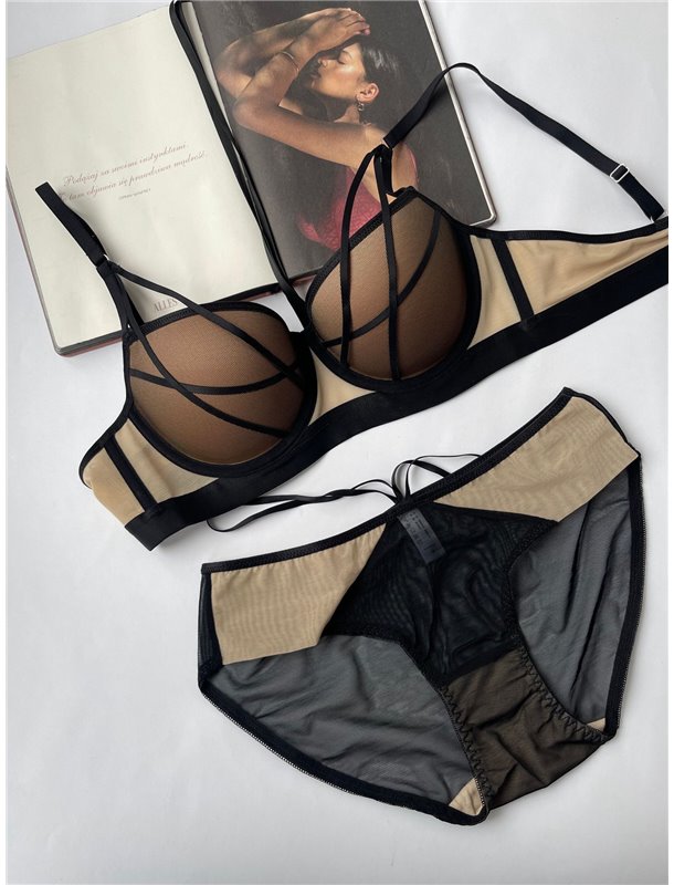Комплект нижньої білизни Lux Ajour 035 Чорно-бежевий 035 чорно-бежевий  фото - Luxbikini